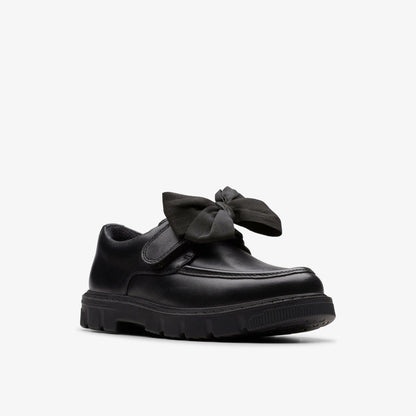 Clarks Lorcam Bow Kid Black Leather