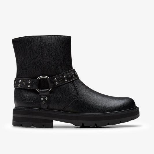 Clarks Prague Shine Kid Black Leather