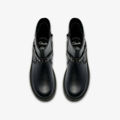 Clarks Prague Shine Kid Black Leather