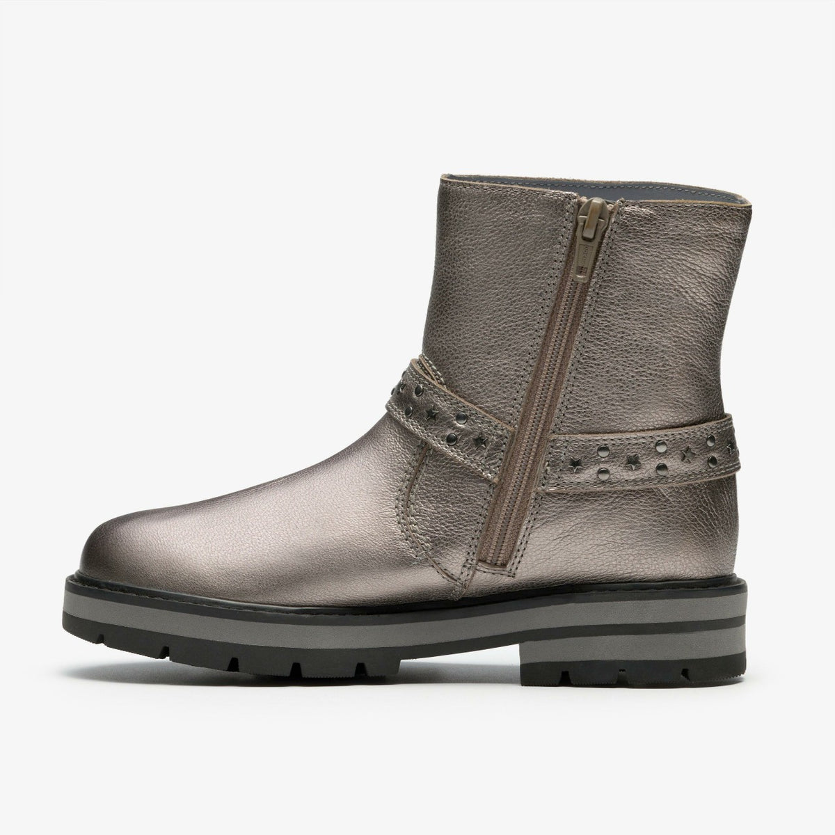 Clarks Prague Shine Kid Pewter Metallic