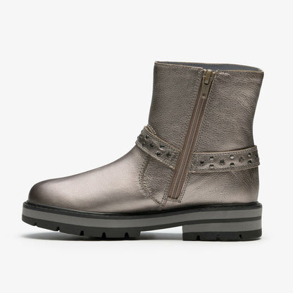 Clarks Prague Shine Kid Pewter Metallic