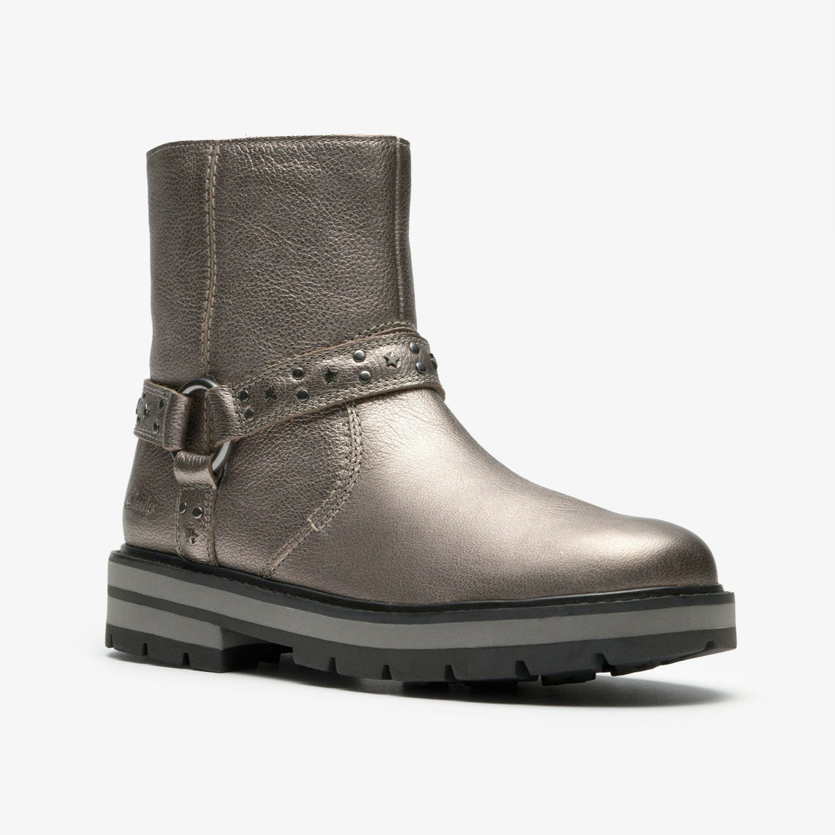 Clarks Prague Shine Kid Pewter Metallic