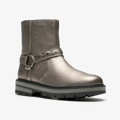 Clarks Prague Shine Kid Pewter Metallic