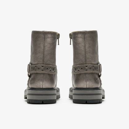 Clarks Prague Shine Kid Pewter Metallic