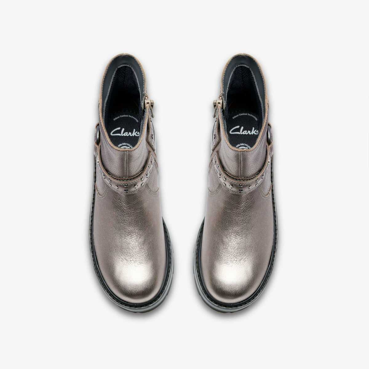 Clarks Prague Shine Kid Pewter Metallic
